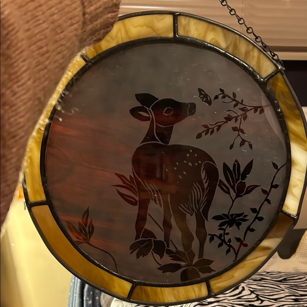 Stained Glass Art with Deer Design - Brown and Cream - Picture 5 of 5